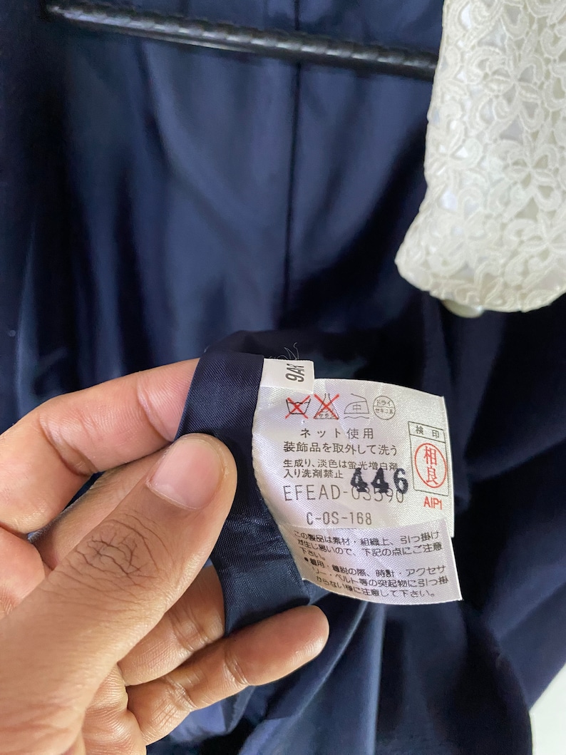 Vintage Courreges doble botonadura cuello de encaje abrigo de lana diseñador trajes casuales moda mujer chaqueta larga azul tamaño 9AR imagen 8