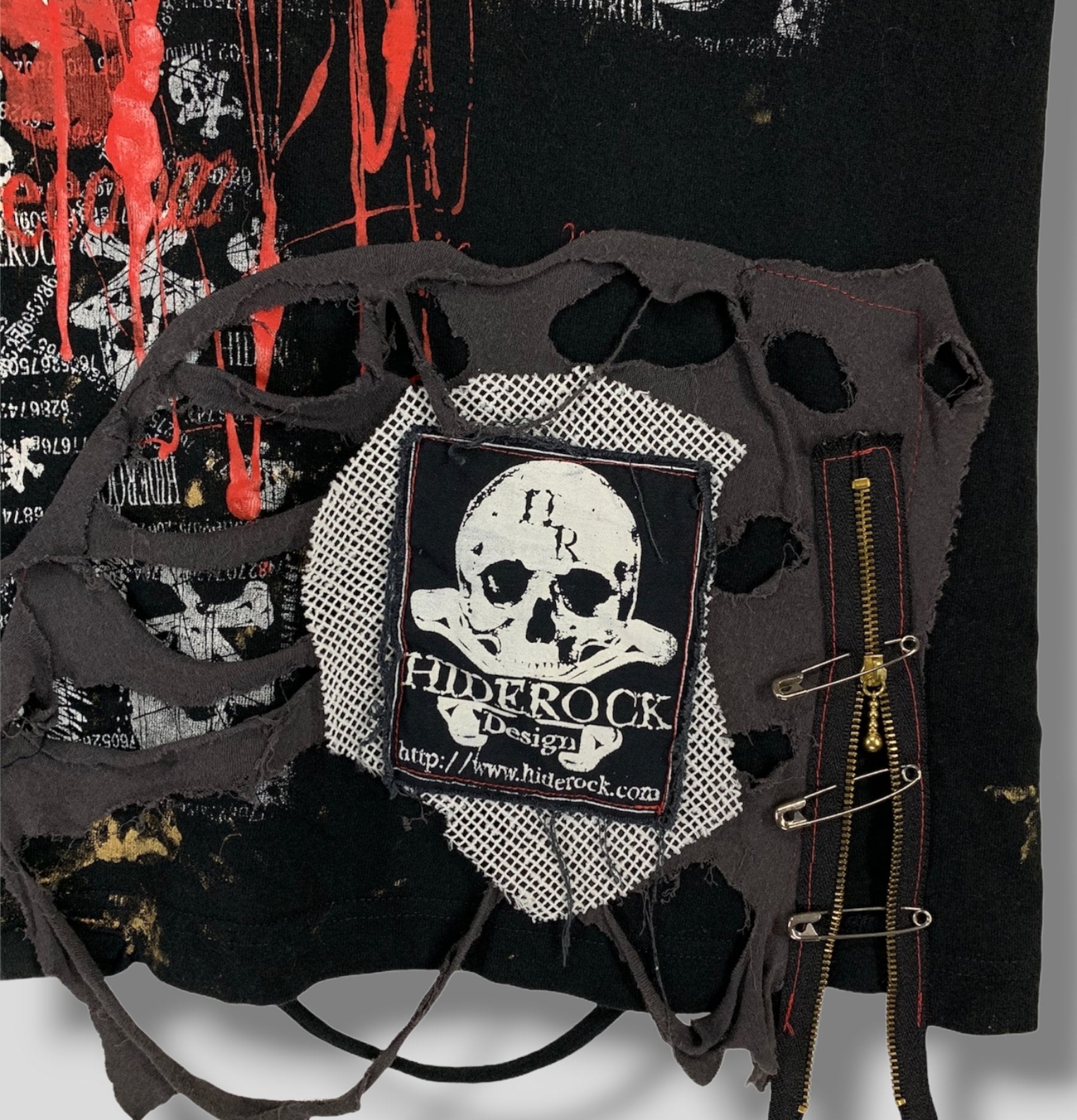 Vintage Y2k Hiderock Design Skull Punk Zipper Painter Tshirt