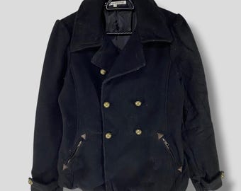 Vintage Levis Lady Style double breasted wool peacoat winter casual outfit fashion womenswear minimalist outerwear coat jacket black Small