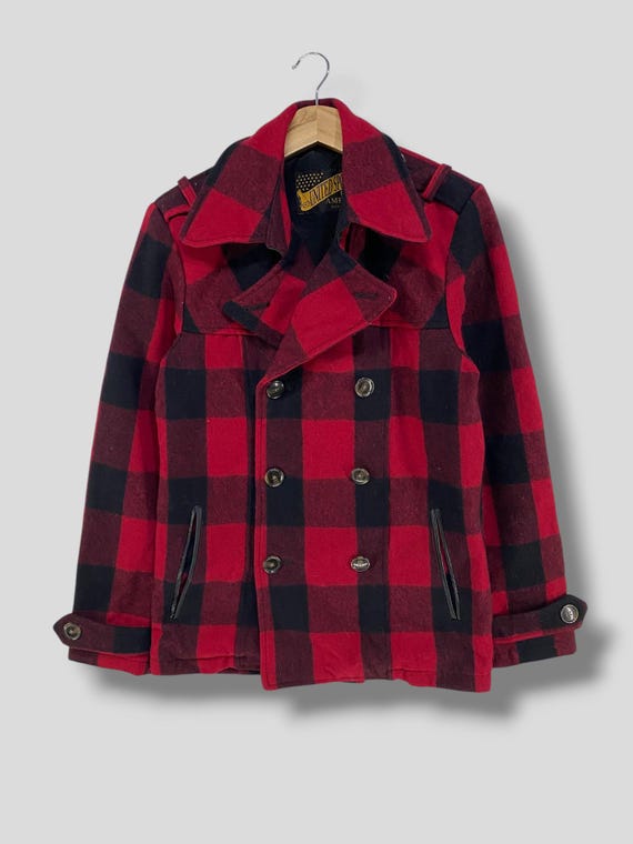 Vintage Y2k United Sports Red Plaid Double Breasted Wool Blend