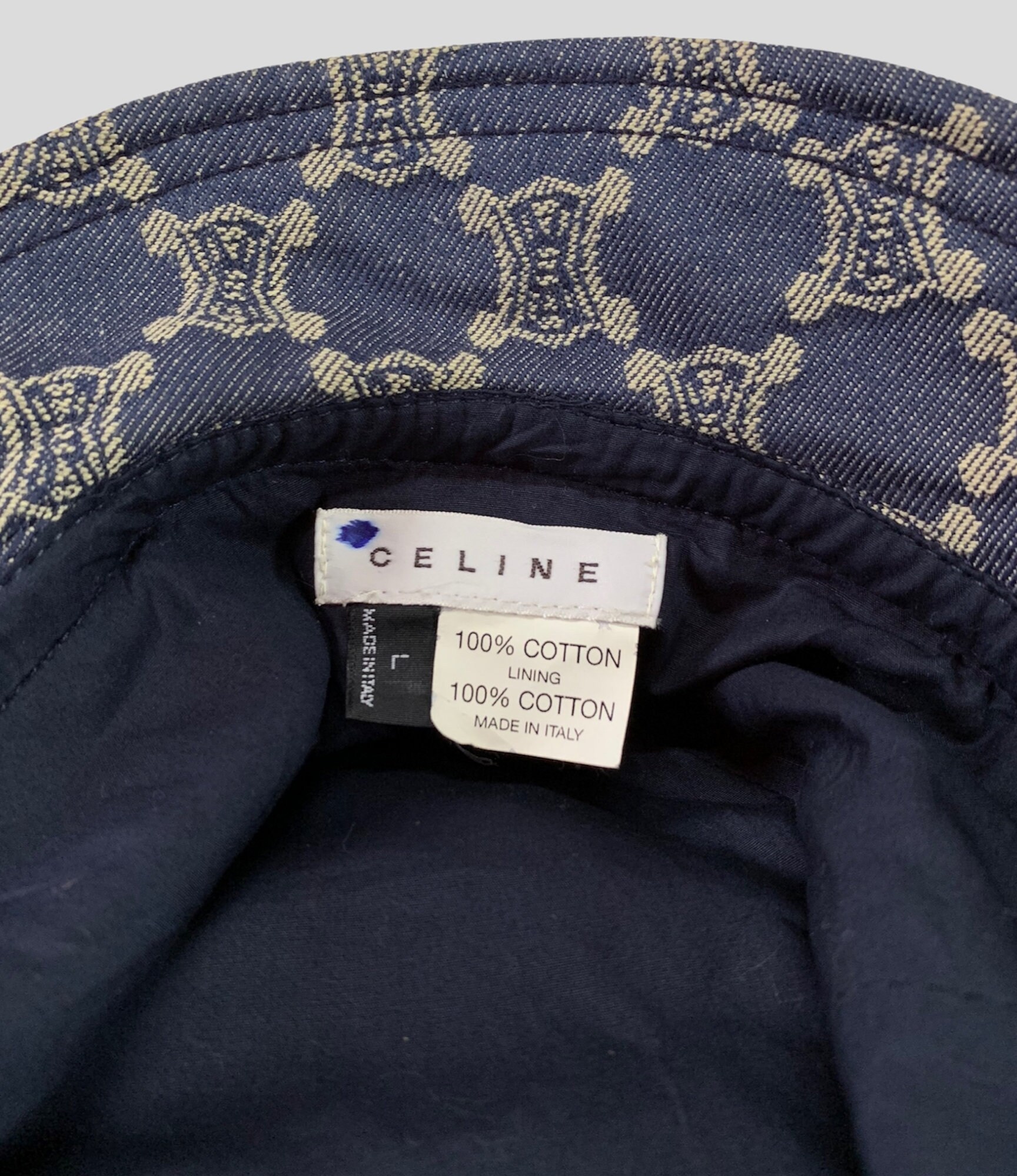 【CELINE】Macadam バケットハット Vintage Celine Macadam Pattern Indigo Canvas Leather Bucket