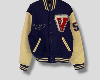 Vintage Y2K Van Jac Embroidered Logo Wool Leather Varsity