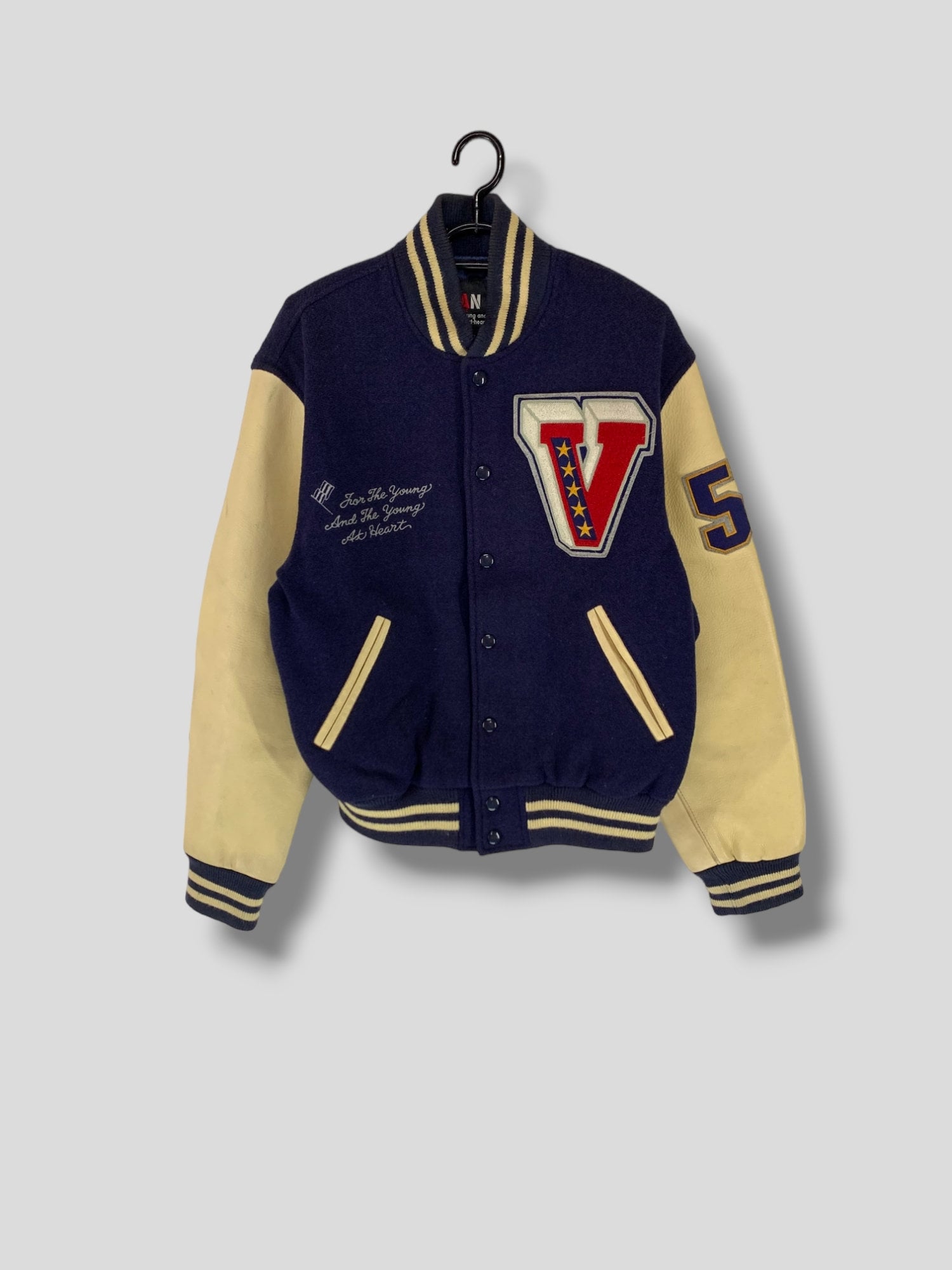 Vintage Y2K Van Jac Embroidered Logo Wool Leather Varsity