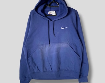 Vintage 90s Nike logo hoodie sweatshirt athletic streetwear casual outfit sweater pullover jumper blue Medium