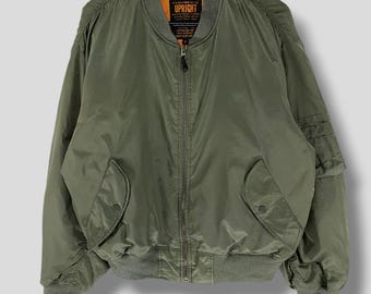 Vintage Y2K Upright MA-1 bomber jacket military fashion streetwear casual outfits outerwear gorpcore flight jacket flyers green Medium