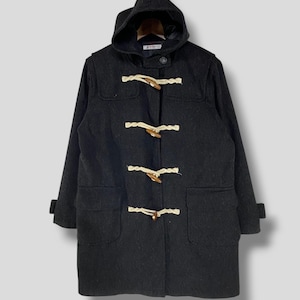 Vintage Cox toggle button wool hoodie duffle coat Japanese brand casual outfit outerwear warm topcoat overcoat black Medium