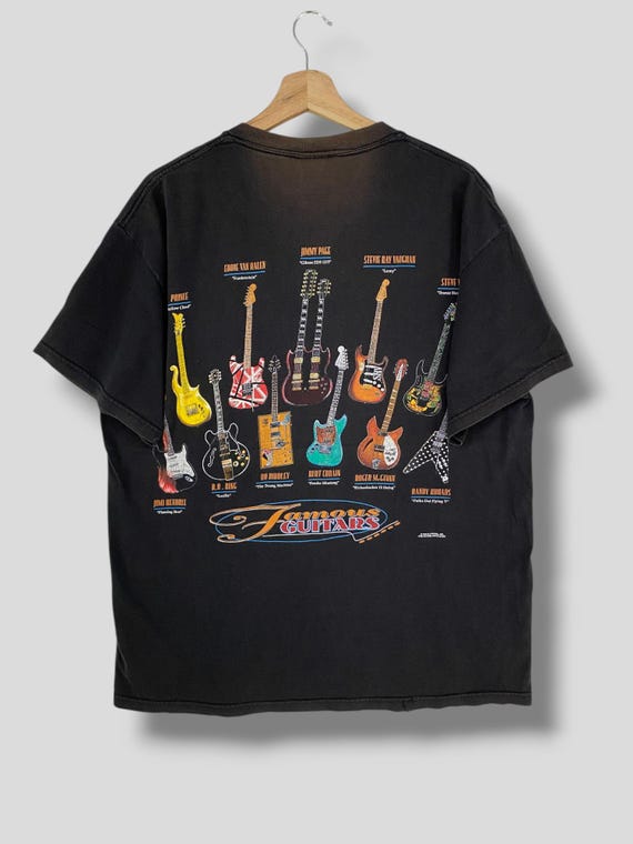 Vintage 90s Famous Guitars Tshirt Collectible Musician Legends