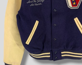 Vintage Van Jac Embroidered Logo Wool Leather Varsity Jacket
