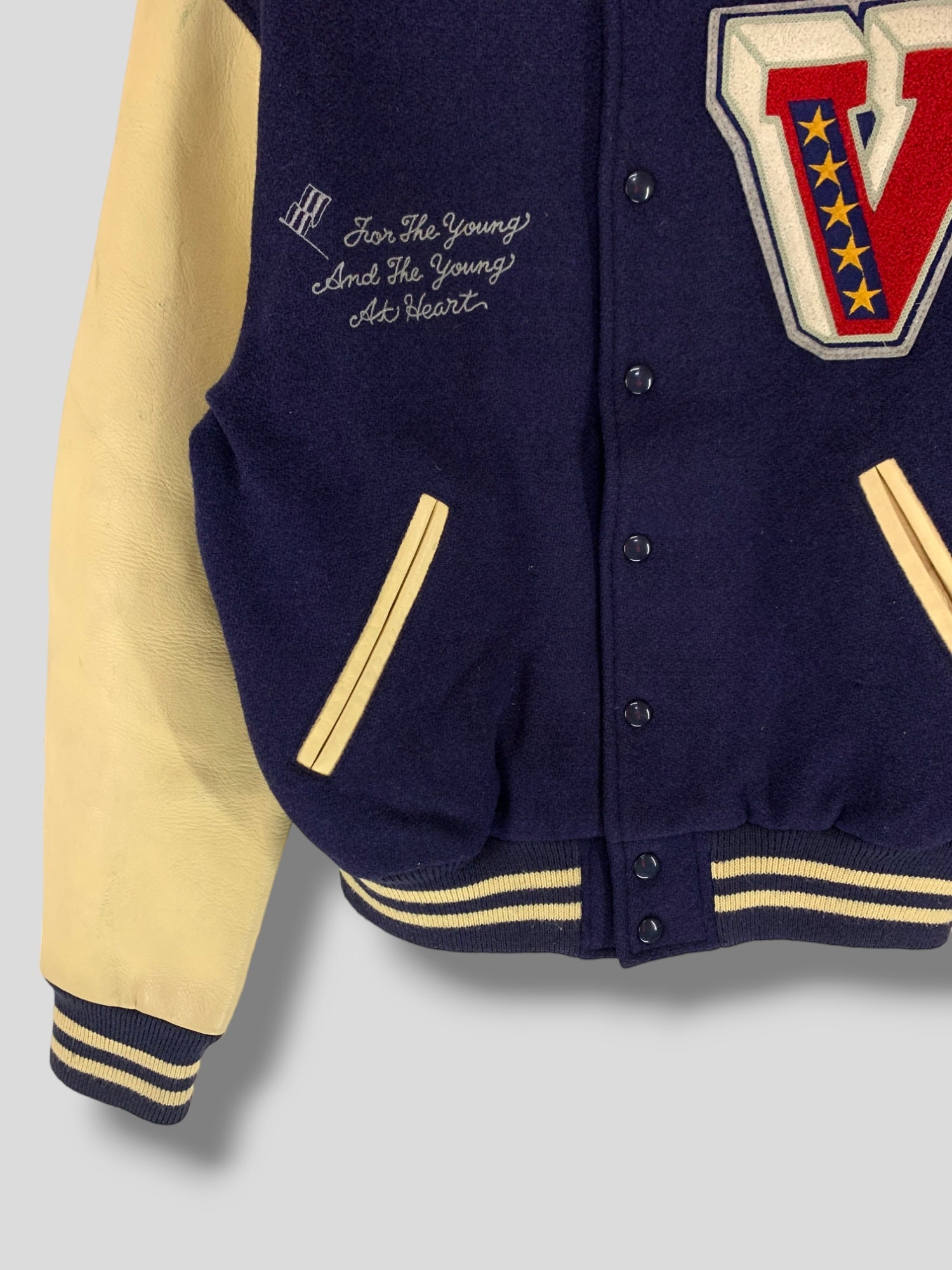 Vintage Van Jac Embroidered Logo Wool Leather Varsity Jacket