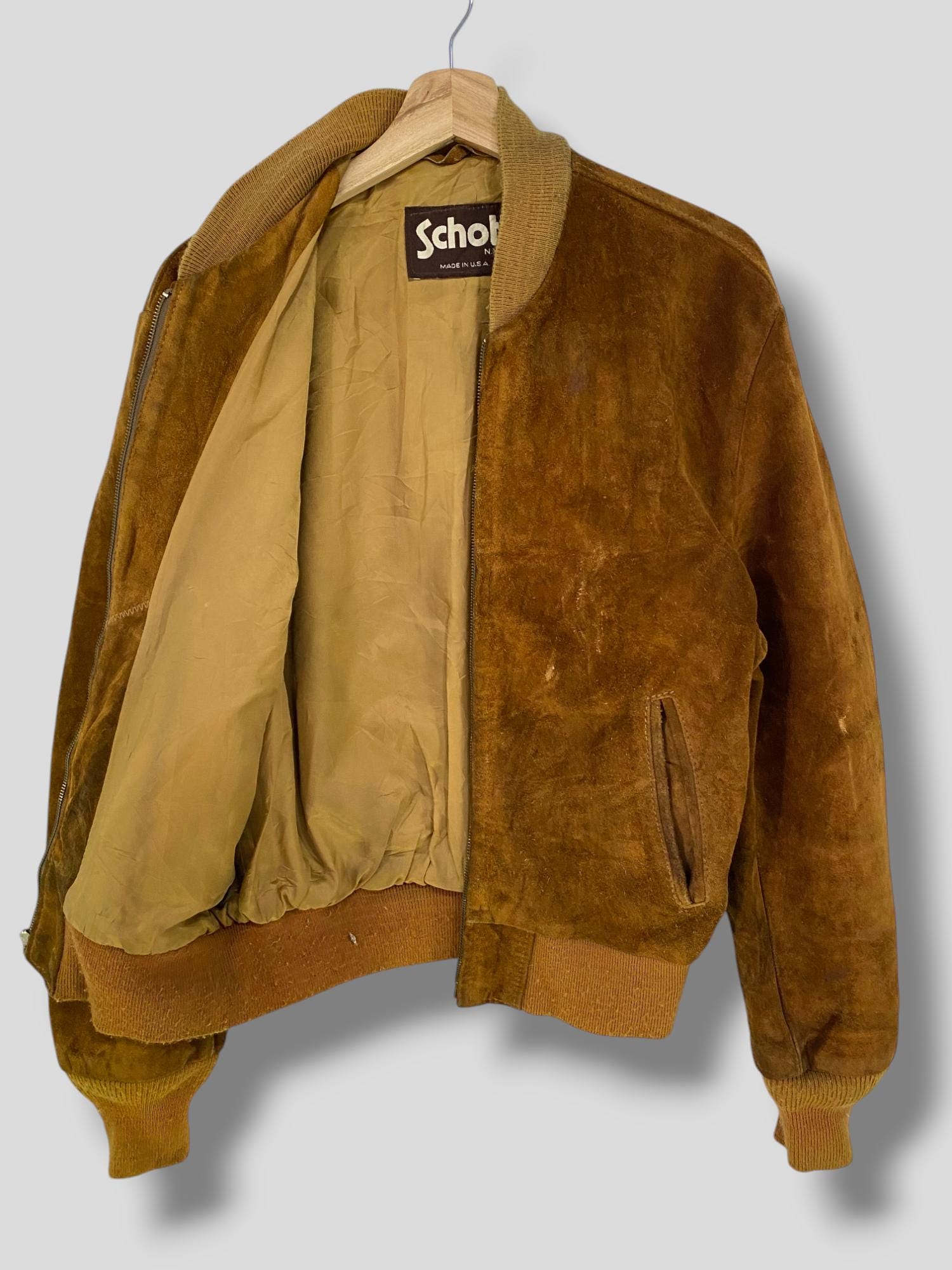 ジャケット・アウター 80s Schott suede leather bomber jkt Schott 80s Suede Leather Bomber Jacket MA-1 Style Vintage