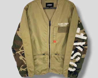Vintage Y2K Avirex USAF Air Combat camo sleeve jacket military streetwear casual outfits outerwear zip up windbreaker bomber beige Large