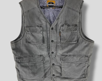Vintage Evenriver deep pile fleece lined vest jacket outdoor streetwear casual outfits outerwear warm utility sleeveless jacket grey Medium