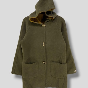 Vintage Y2k Incalpaca wool baby alpaca blend toggle button reversible hoodie coat boho casual outfit outerwear Peruvian coat green Small
