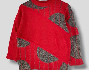 Vintage 70s Courreges acrylic wool blend sweater designer casual outfits fashion womenswear jumper pullover crewneck red
