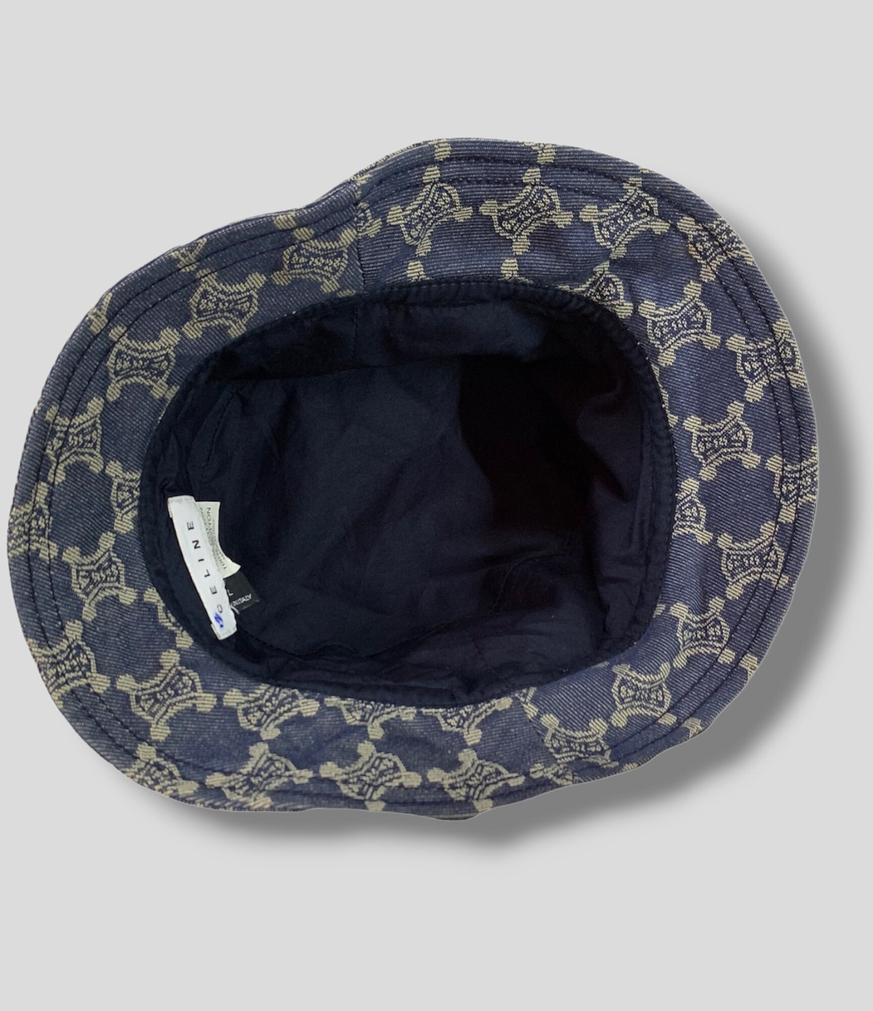 Vintage Celine Macadam Pattern Indigo Canvas Leather Bucket