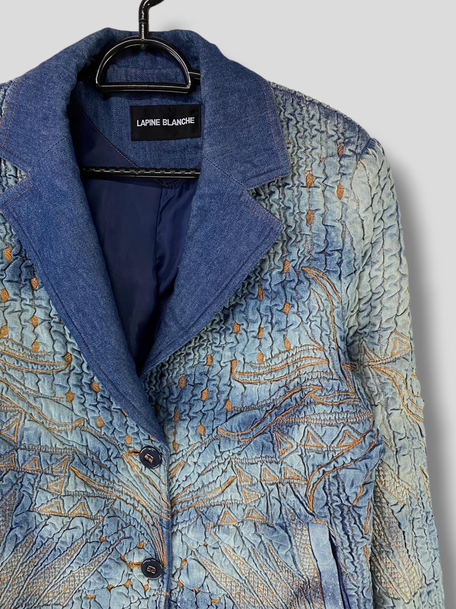 Vintage Y2K Lapine Blanche Pleats Quilted Light Denim Jacket 