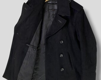 Vintage Y2K Coach Double Breasted Leather Trim Wool Pea Coat
