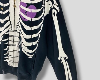 Vintage Y2K Lrg Dead Serious Skeleton Full Zip Hoodie Glow
