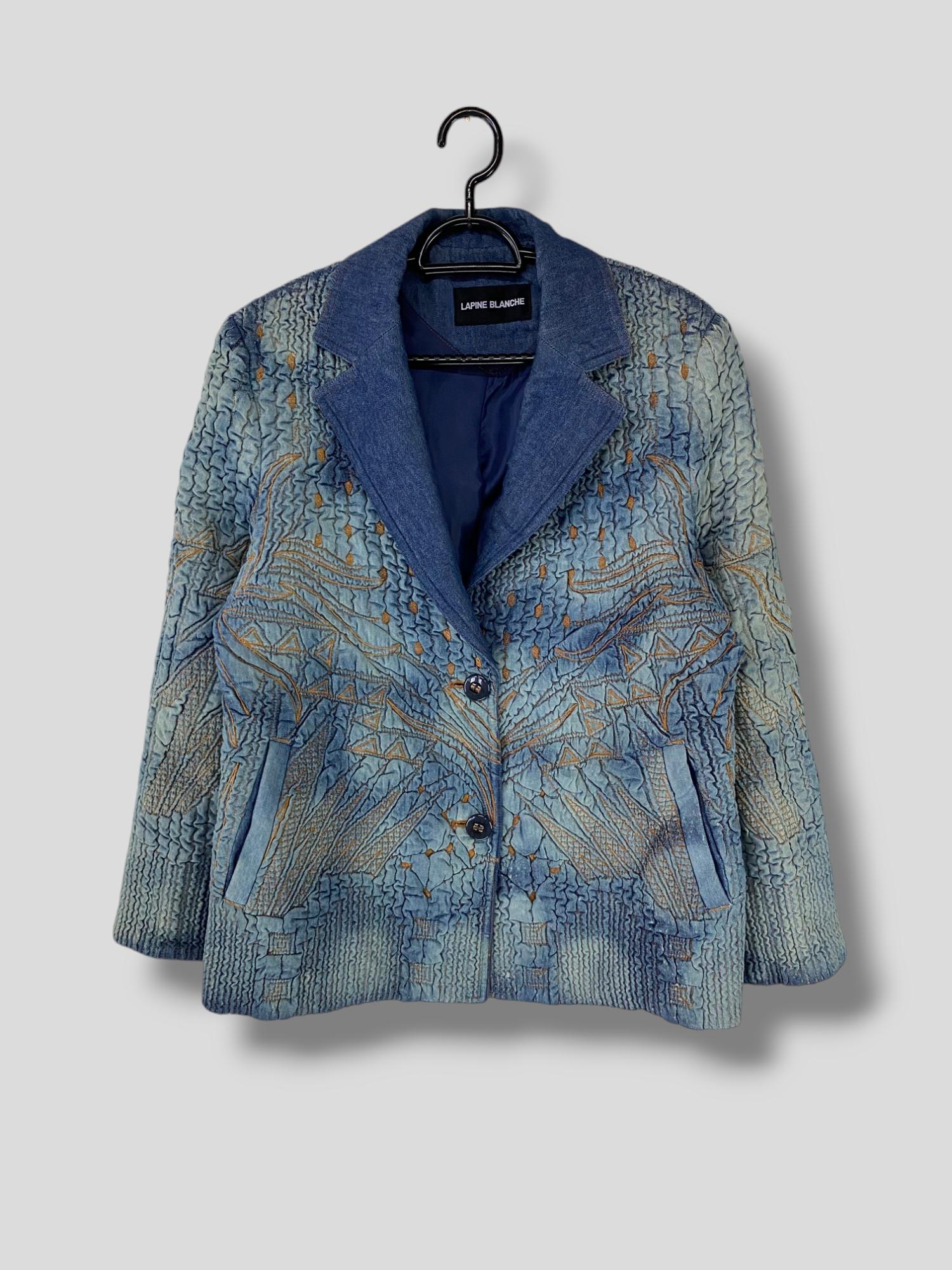 Vintage Y2K Lapine Blanche Pleats Quilted Light Denim Jacket 
