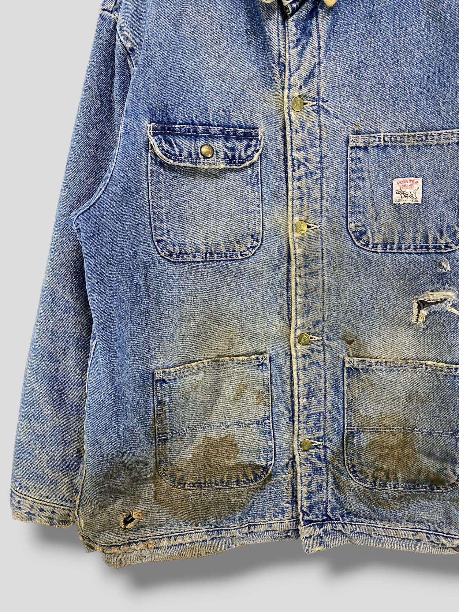 Vintage 80s Pointer Brand Blanket Lined Distressed Denim Chore