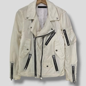 Vintage Fuga double collar biker jacket japanese brand casual outfits outerwear rugged motorcycle style bomber womenswear white size 44