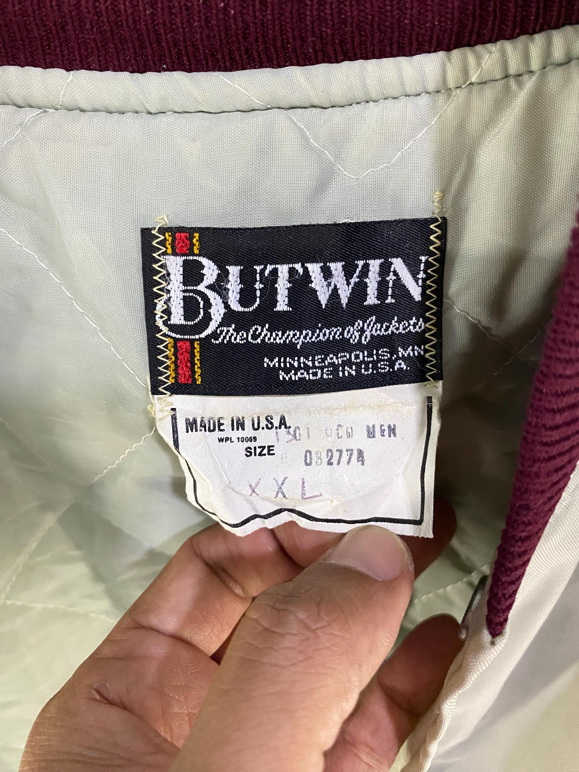 Vintage 80s Butwin Quilted Lined Plain Varsity Jacket Athletic