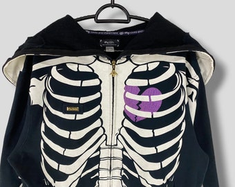 Vintage Y2K Lrg Dead Serious Skeleton Full Zip Hoodie Glow