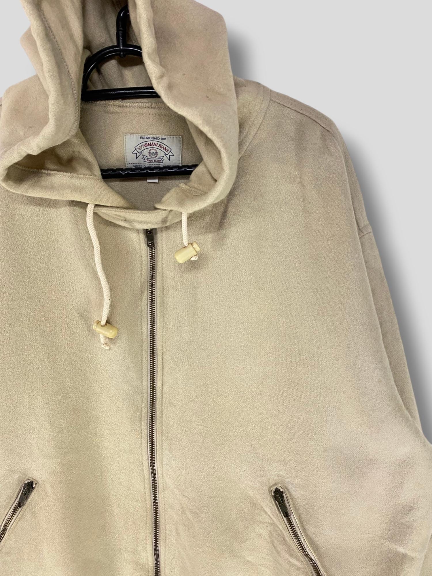 Giorgio Armani ベージュ パーカー Vintage Giorgio Armani Wool Hoodie Jacket Designer Casual Outfits