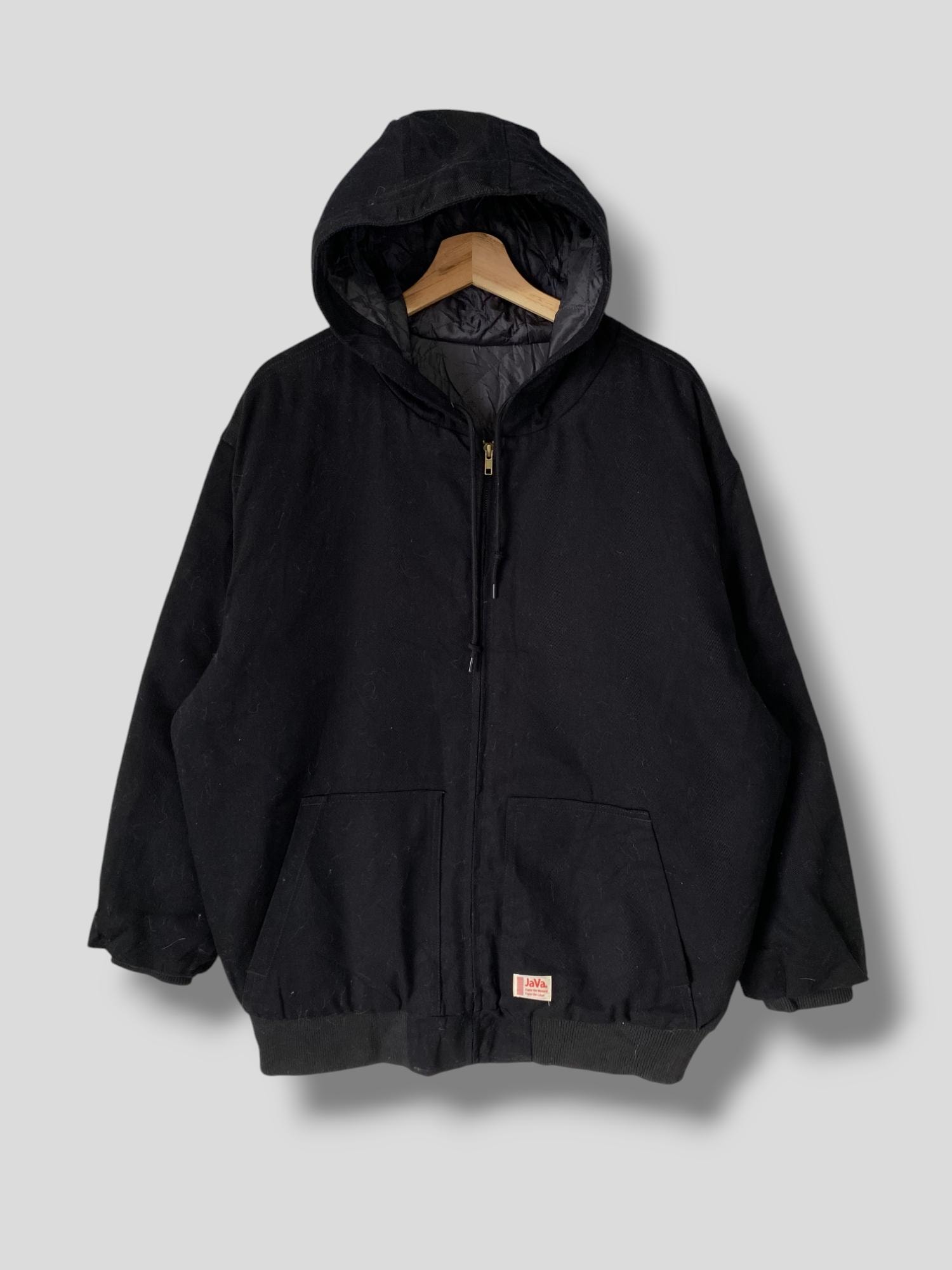 Vintage Y2k Java Quilted Lined Hoodie Work Jacket Streetwear