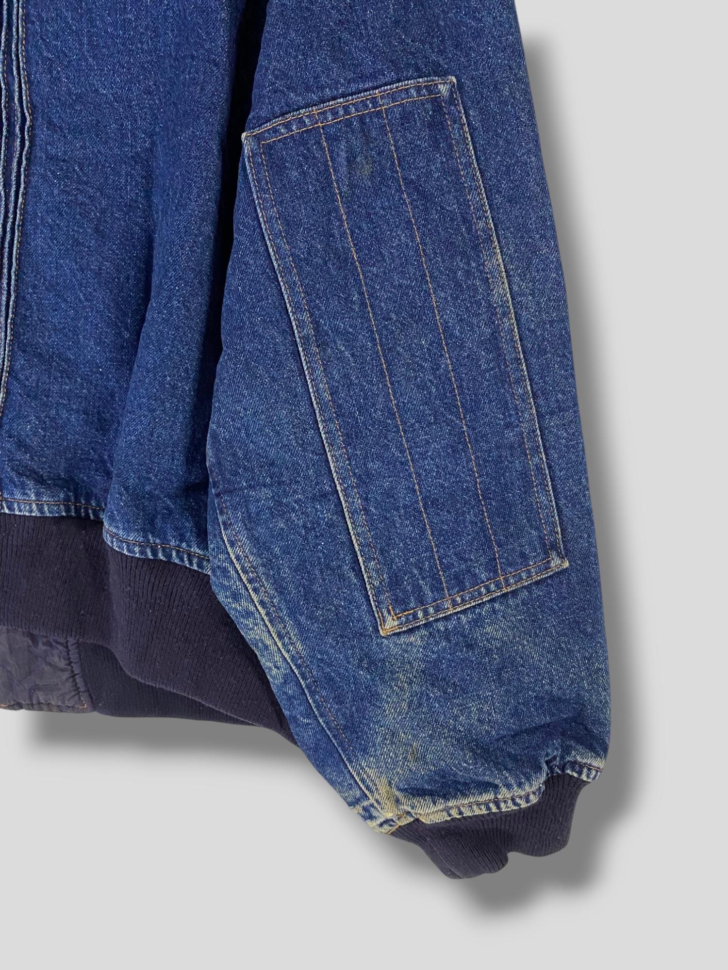 Rare Vintage 80s Atsuki Onishi Pleated Indigo Denim Bomber Jacket