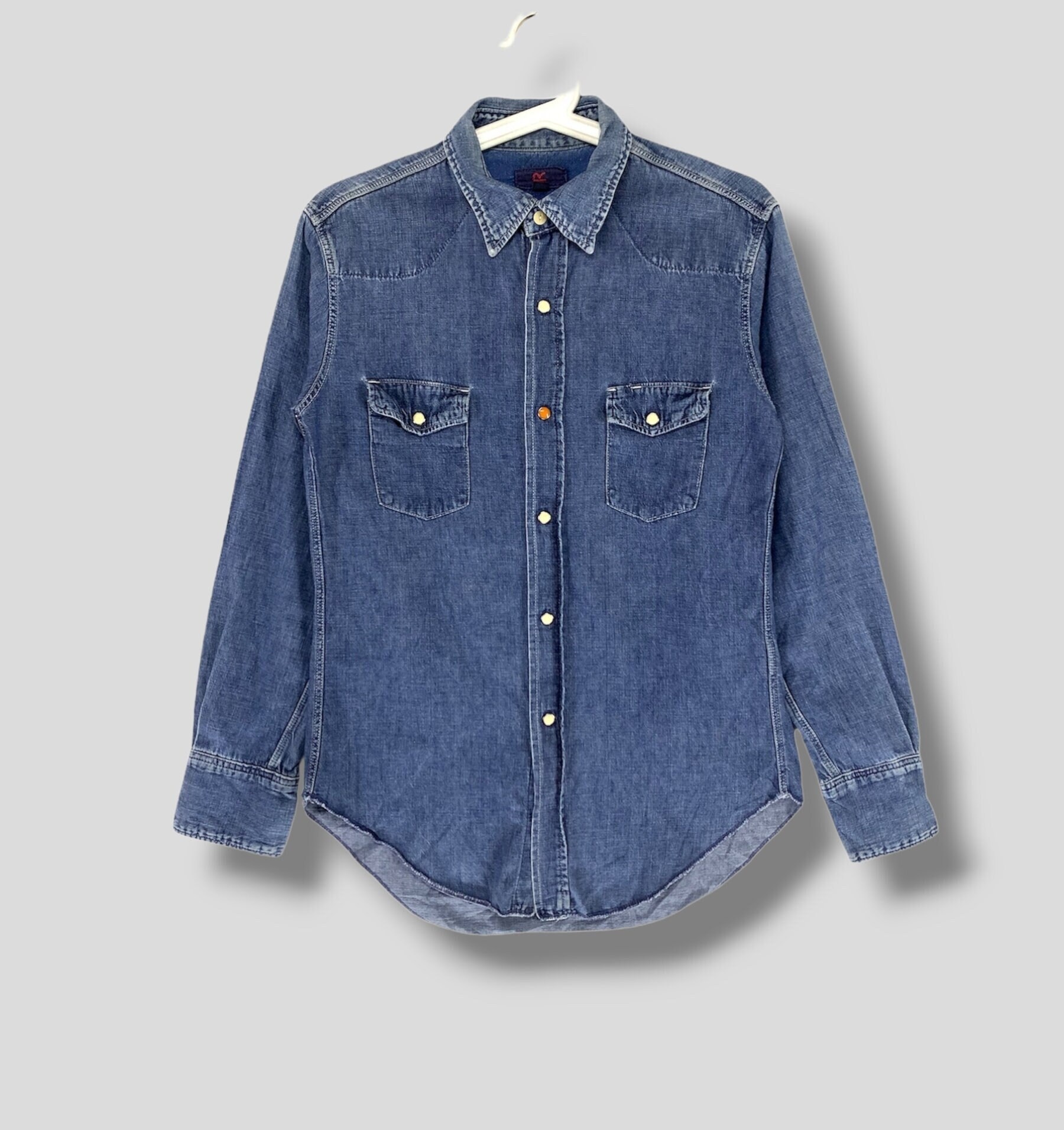 【超美品】45R シンプル　デニムシャツ インディゴ　デザインボタン ヴィンテージ 45rpm インディゴ スナップボタン デニム 日本製