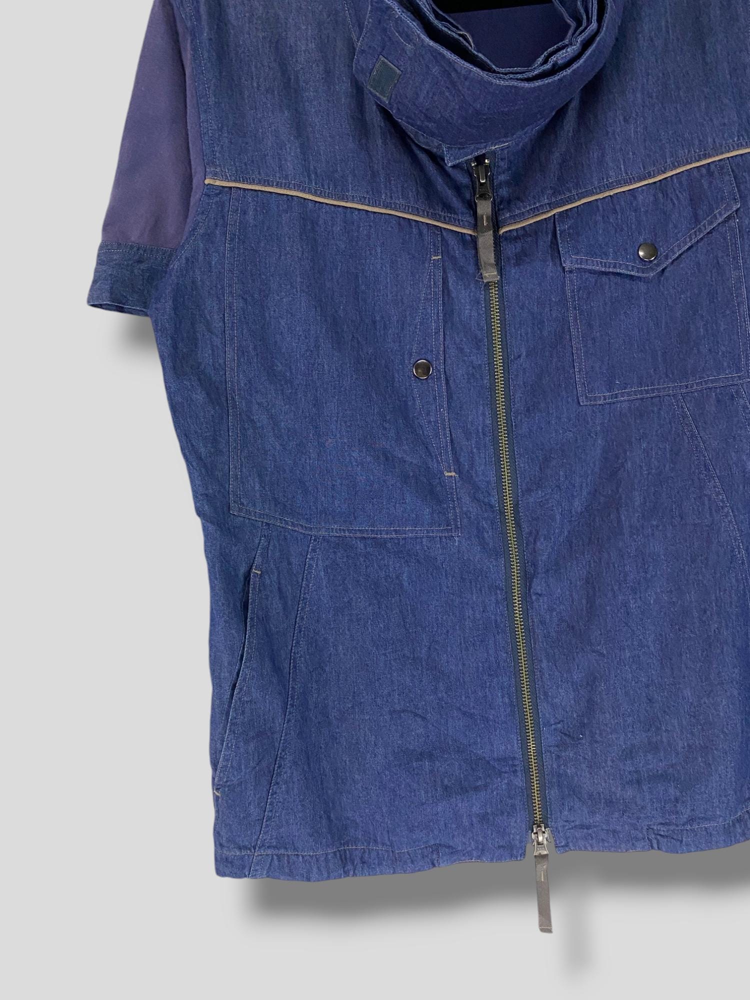 Vintage Y2K PPFM Layered Hi Collar Denim Zipper Shirt Japanese 