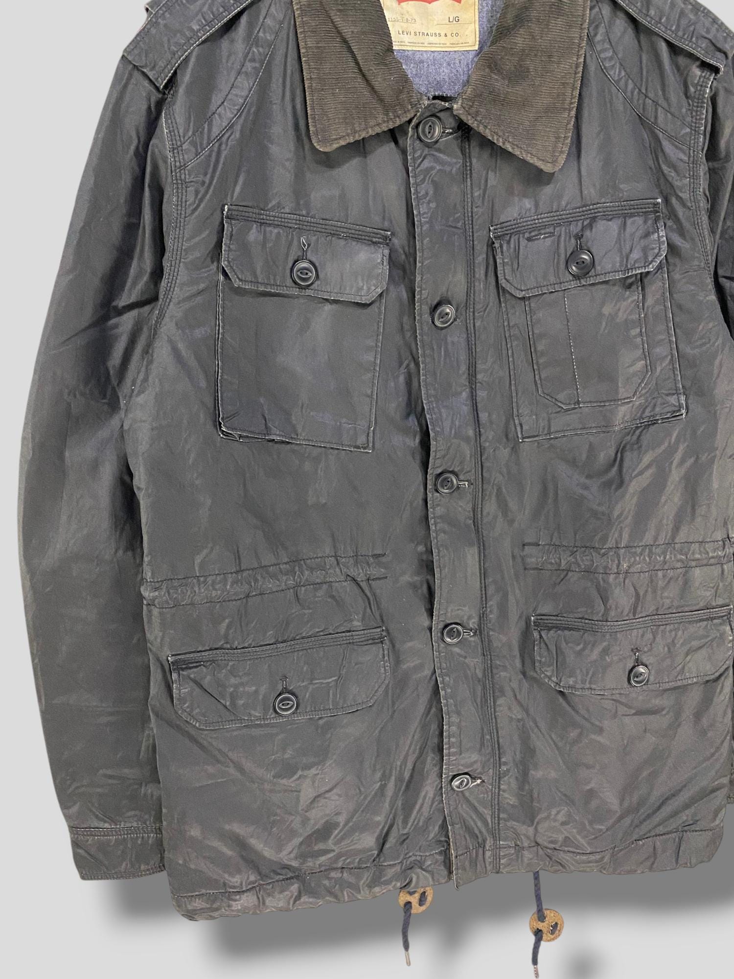 Vintage Y2k Levis Corduroy Collar Field Jacket Military Outdoor 