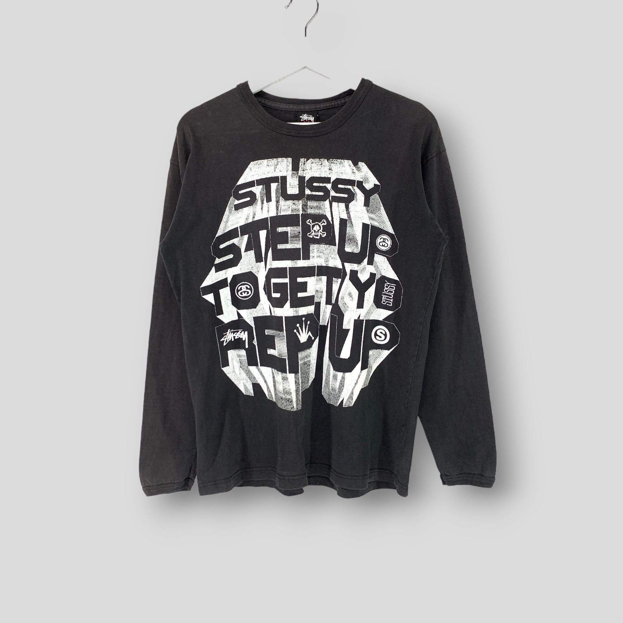 Vintage 90s Stussy Black Long Sleeve Graphic T Shirt Mens M