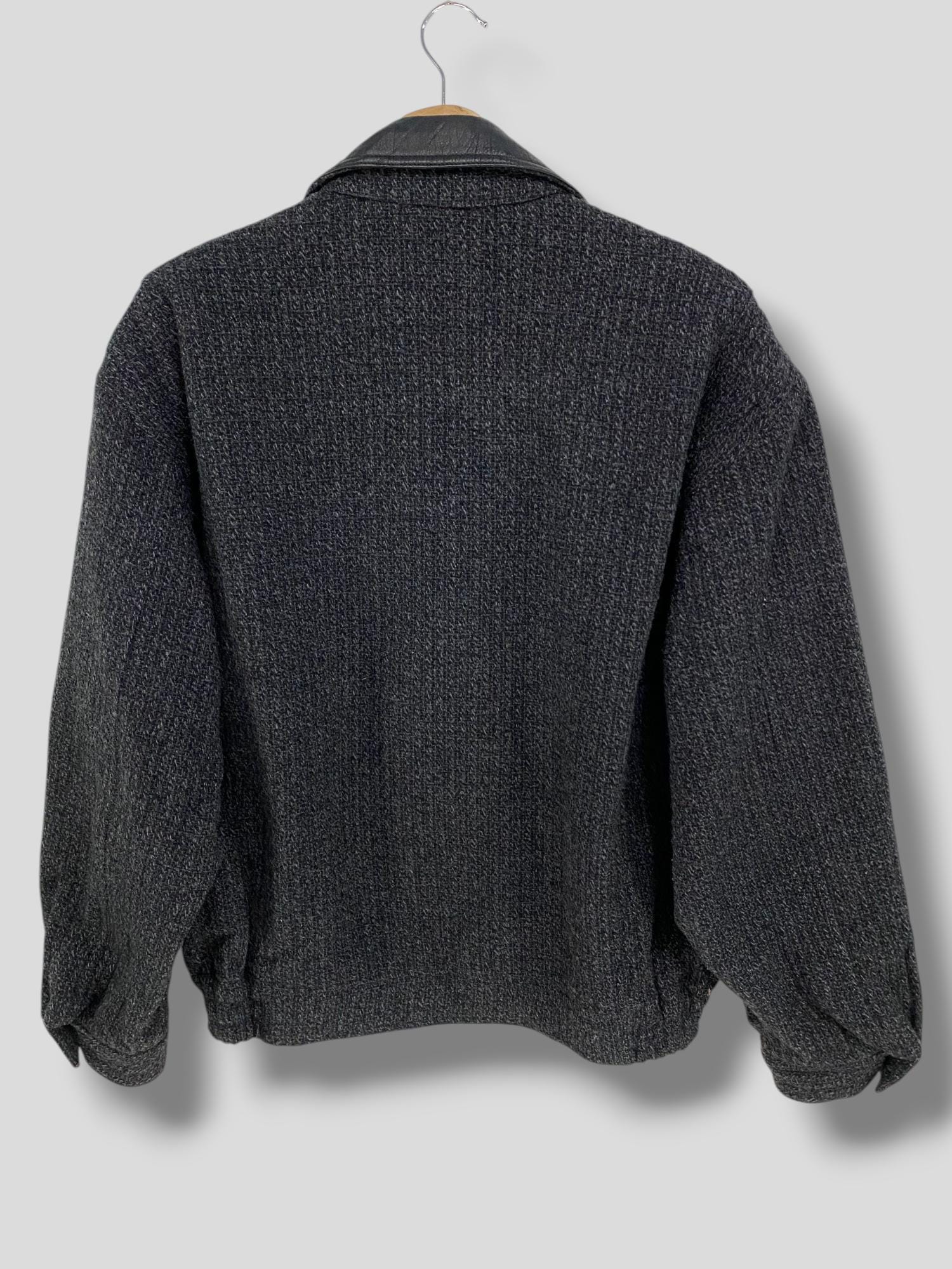 Vintage 90s Cacharel Leather Trim Tweed Wool Bomber Jacket