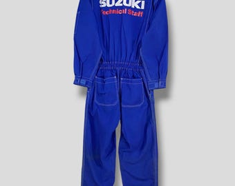 Mono de trabajo para personal técnico Suzuki vintage, ropa de trabajo para deportes de motor, motocicleta japonesa, equipo de seguridad, mono de mecánico, azul, talla mediana