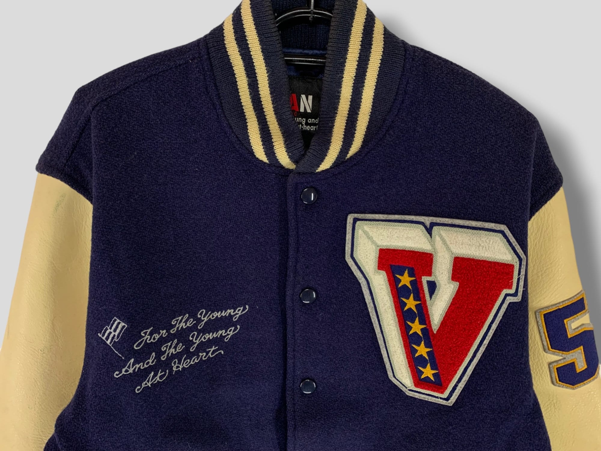 ジャケット・アウター Vintage VAN JAC wool stadium jacket L M Size Van Jac Jacket Vintage Navy Plain Melton Wool Stadium