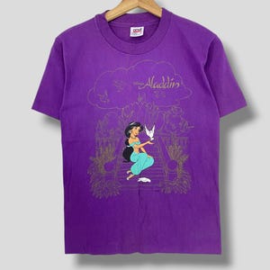 Vintage 90s Disney aladdin promo shirt collectible animated musical fantasy comedy film tee single stitch purple youth L
