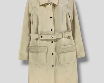 Gabardina de lana vintage Courreges de botonadura sencilla, diseño informal, chaqueta larga para mujer, abrigo, talla 38