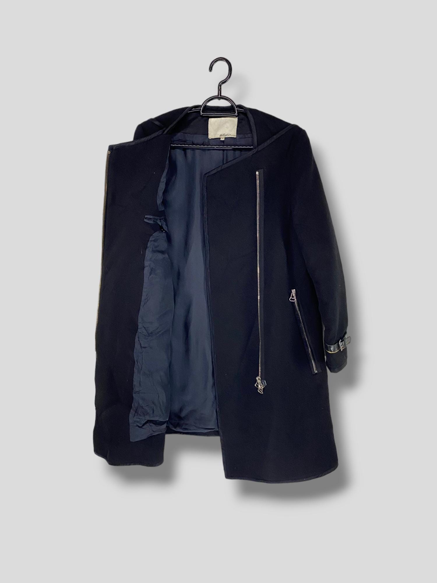 3.1 Phillip Lim Leather Sleeve Buckle Wool Silk Blend Collarless
