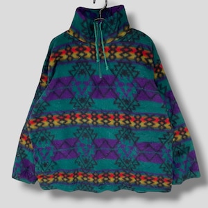 Vintage 90s Firenze Navajo Native abstract pattern fleece pullover bohemian casual outerwear light quarter zipper jacket multicolor Large