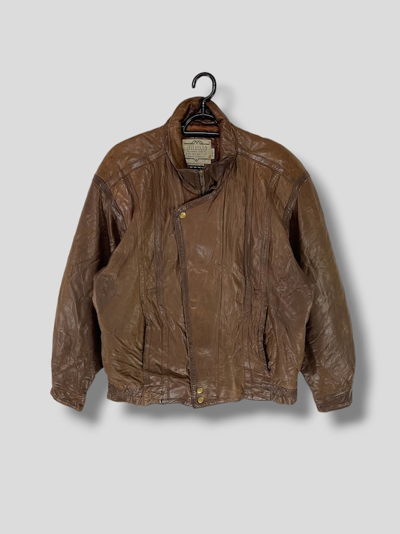 Vintage 90s Wilddad England Lamb Leather Bomber Jacket Rugged 