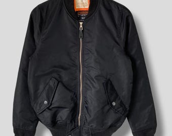 Vintage MA1 Bomber Jacket Black Oversize Reversible Y2K