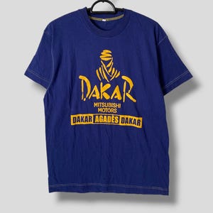 Vintage MITsubishi Motor Dakar Kundgebung Promo-T-Shirt athletische Streetwear lässiges Outfit Off-Road-Motorsport-Rennshirt Blau Groß