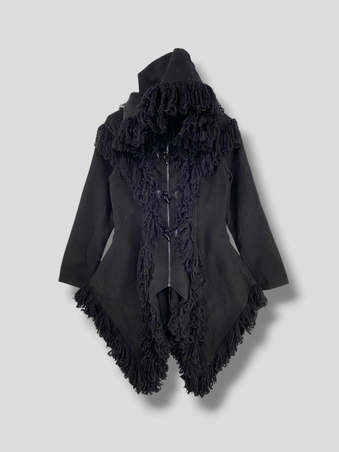 Vintage Y2K Punk Rave Toggle Button Hoodie Fringe Coat Japanese