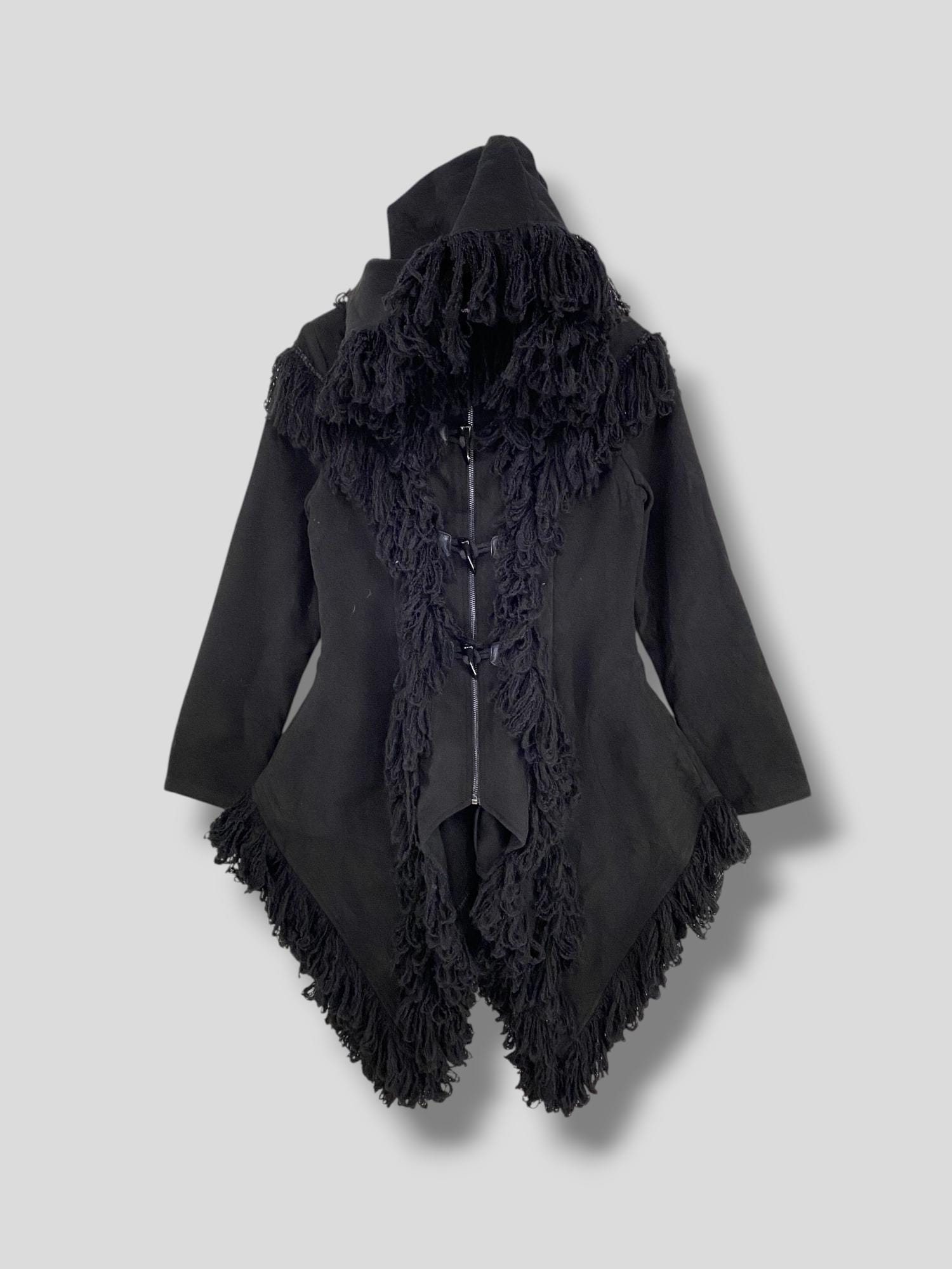 Vintage Y2K Punk Rave Toggle Button Hoodie Fringe Coat Japanese