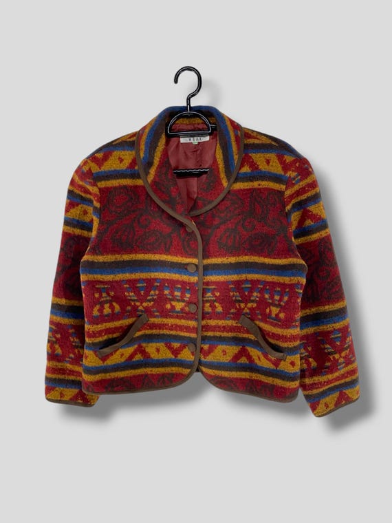 Vintage Trans work native pattern wool cropped ja… - image 1