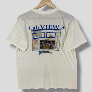 Vintage 90s Lab view 3 programming software promo tshirt collectible computer tech tee single stitch white Medium