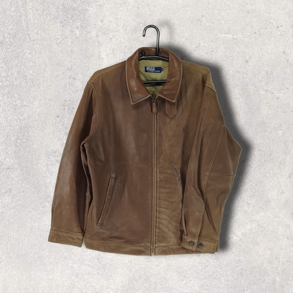 Vintage Polo Ralph Lauren Soft Leather Jacket Designer Sunfaded