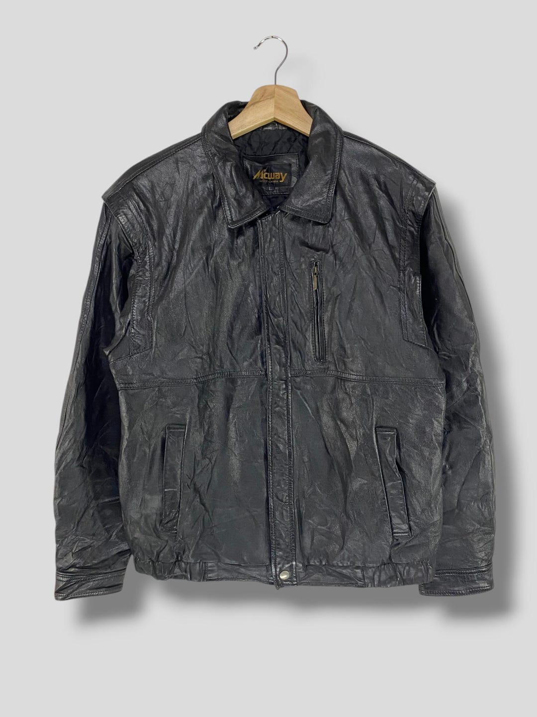 Vintage 90s Mcway Quilted Lined Leather Jacket Rugged Casual